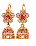 1 Karat Gold Plated Jhumka Earrings with Stone