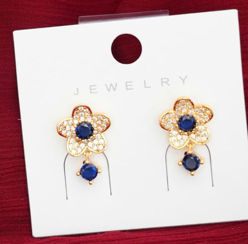 1 Karat Zircon Flower Ear Studs – Maroon & Royal Blue Stone Earrings