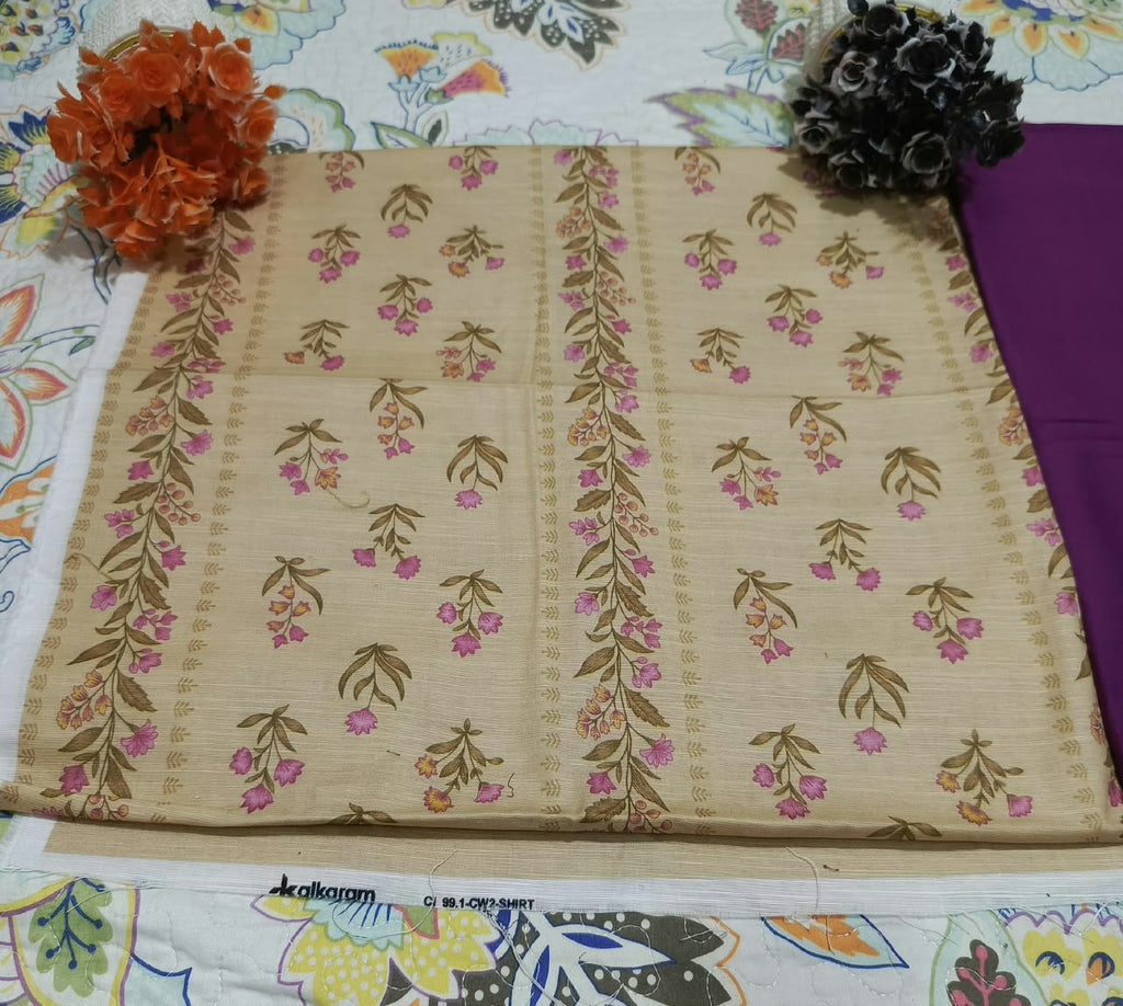 Alkaram Purple Beige Silver Khadar 2-Piece Suit