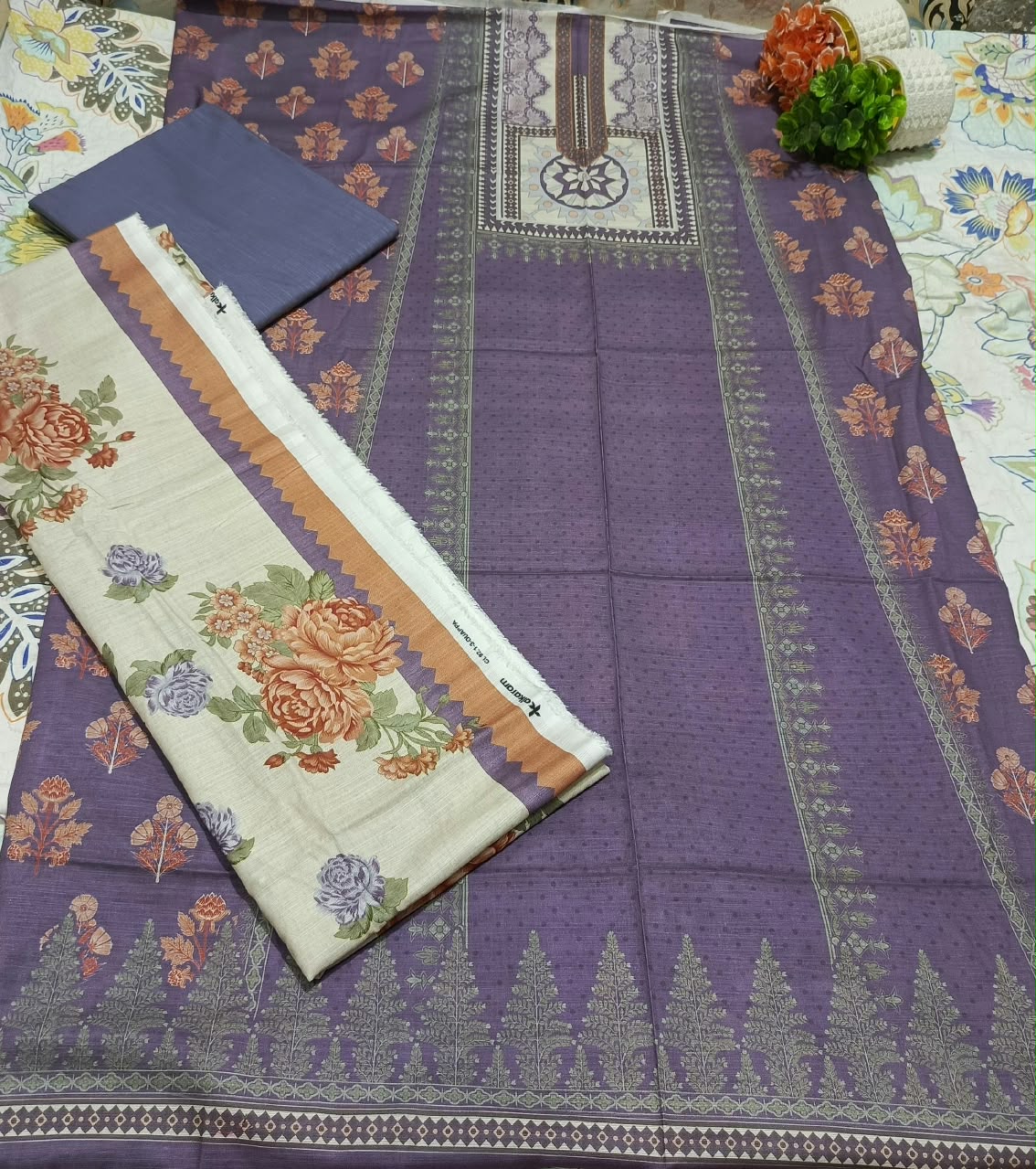 Alkaram Premium Silver Khadar 3 Piece Suit