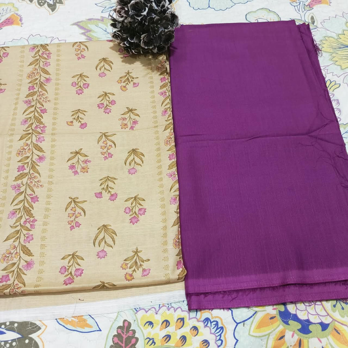 Alkaram Purple Beige Silver Khadar 2-Piece Suit