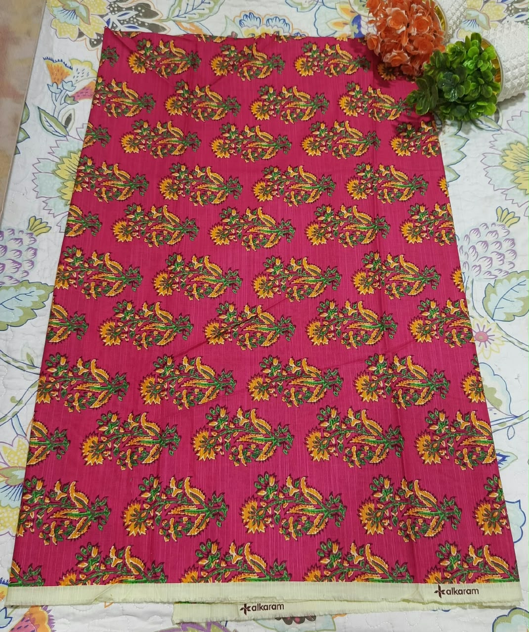 Alkaram Pink Printed Silver Khadar Shirt