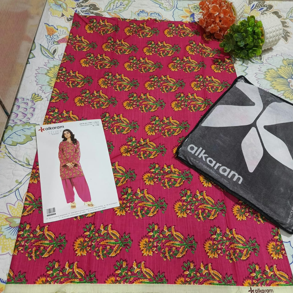 Alkaram Original Silver Khadar Printed Shirt Pink