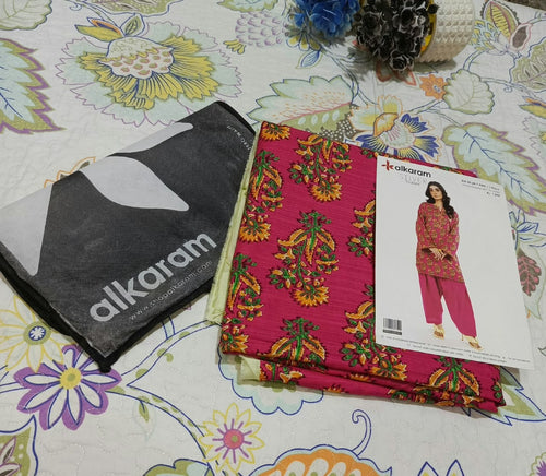 Alkaram Original Silver Khadar Printed Shirt Pink