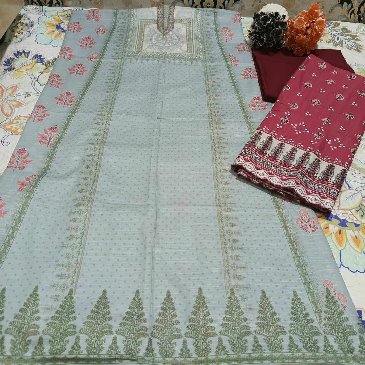 Alkaram Premium Silver Khadar 3-Piece Unstitched Suit
