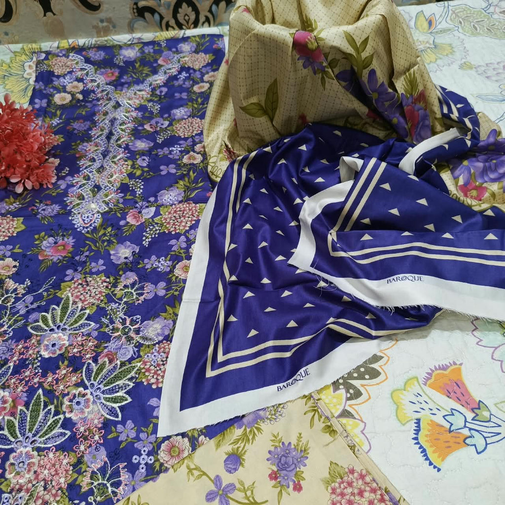 Baroque Premium Linen Chikankari Embroidered 3 Piece Unstitched Suit