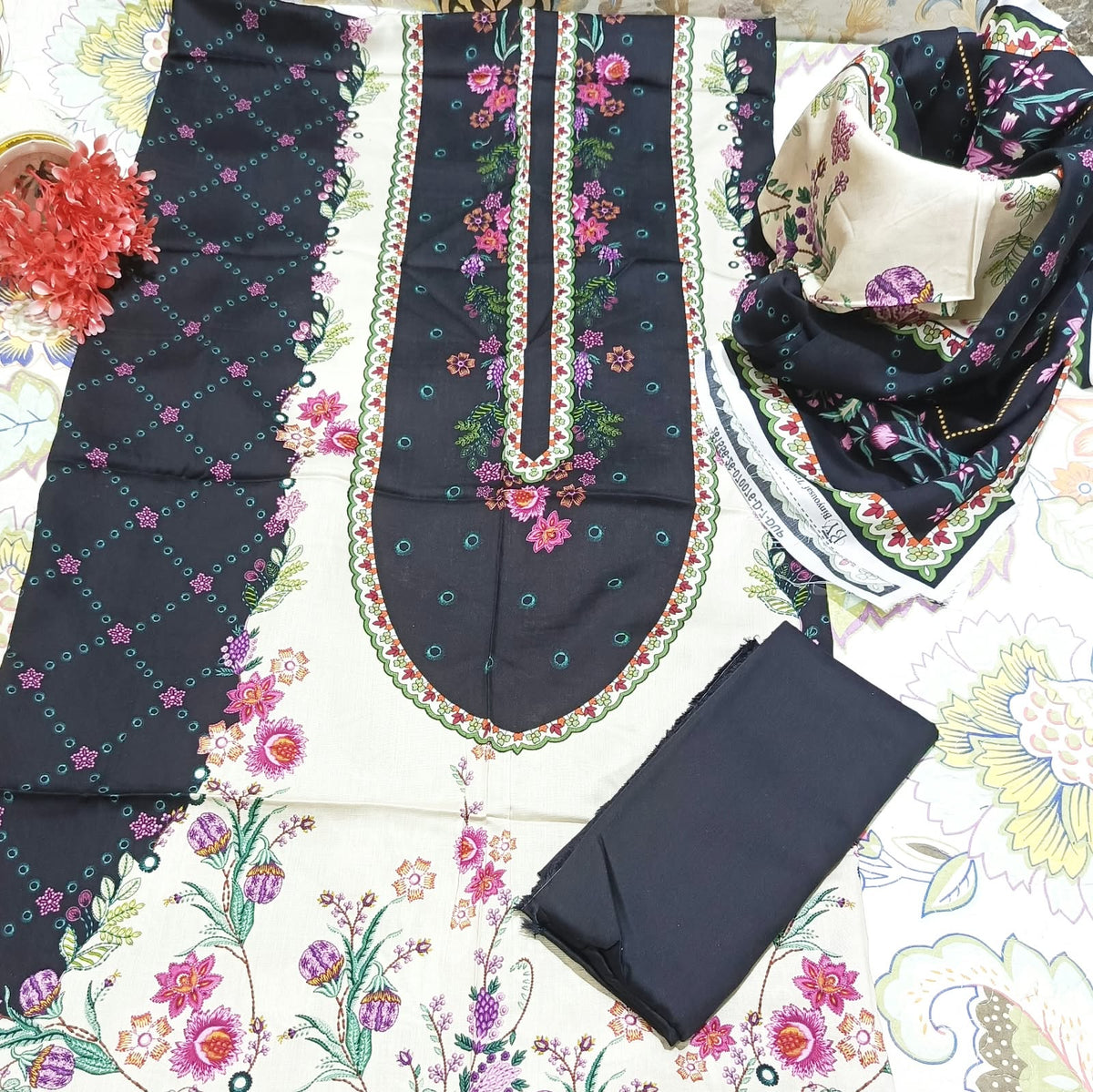 Bin Yousaf Premium Leather Linen/Viscose Printed 3 Piece Unstitched Suit