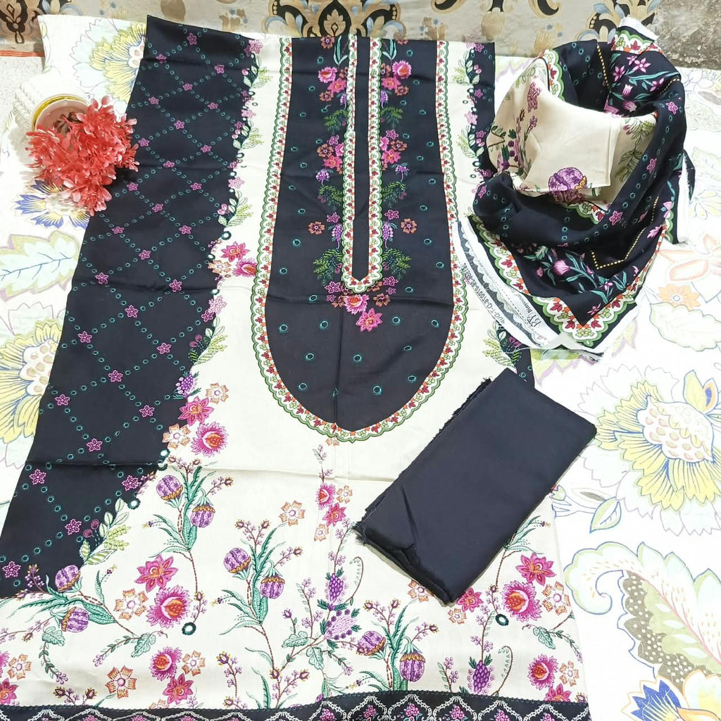 Bin Yousaf Premium Leather Linen/Viscose Printed 3 Piece Unstitched Suit