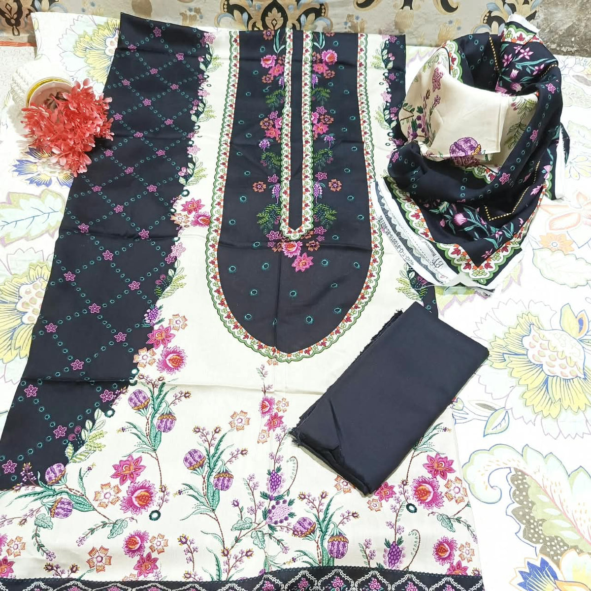 Bin Yousaf Premium Leather Linen/Viscose Printed 3 Piece Unstitched Suit