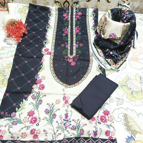 Bin Yousaf Premium Leather Linen/Viscose Printed 3 Piece Unstitched Suit