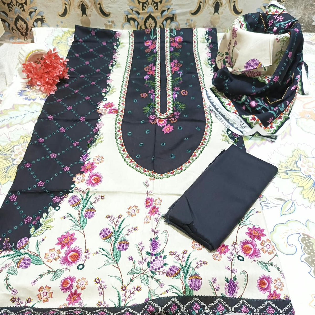 Bin Yousaf Premium Leather Linen/Viscose Printed 3 Piece Unstitched Suit