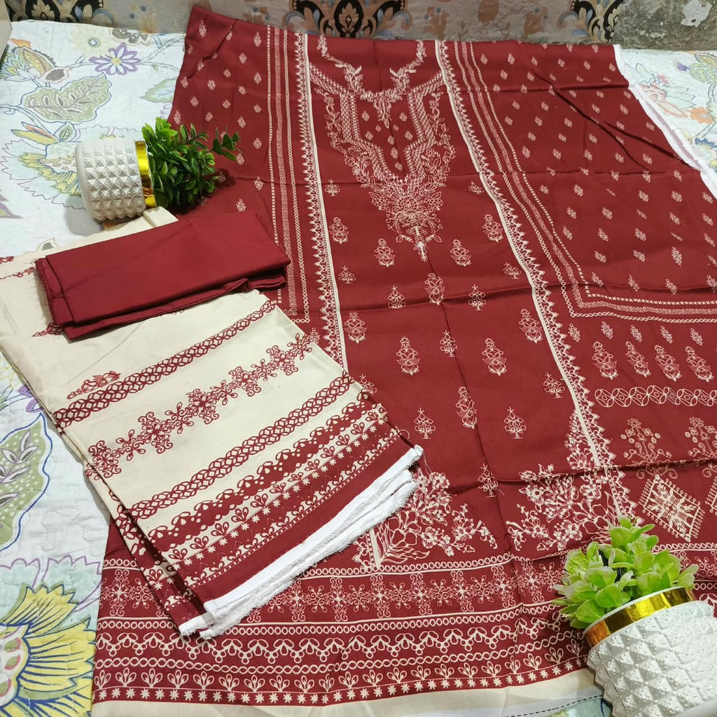 Bin Yousaf Majestic Premium Leather Linen Printed 3 Piece Unstitched Suit