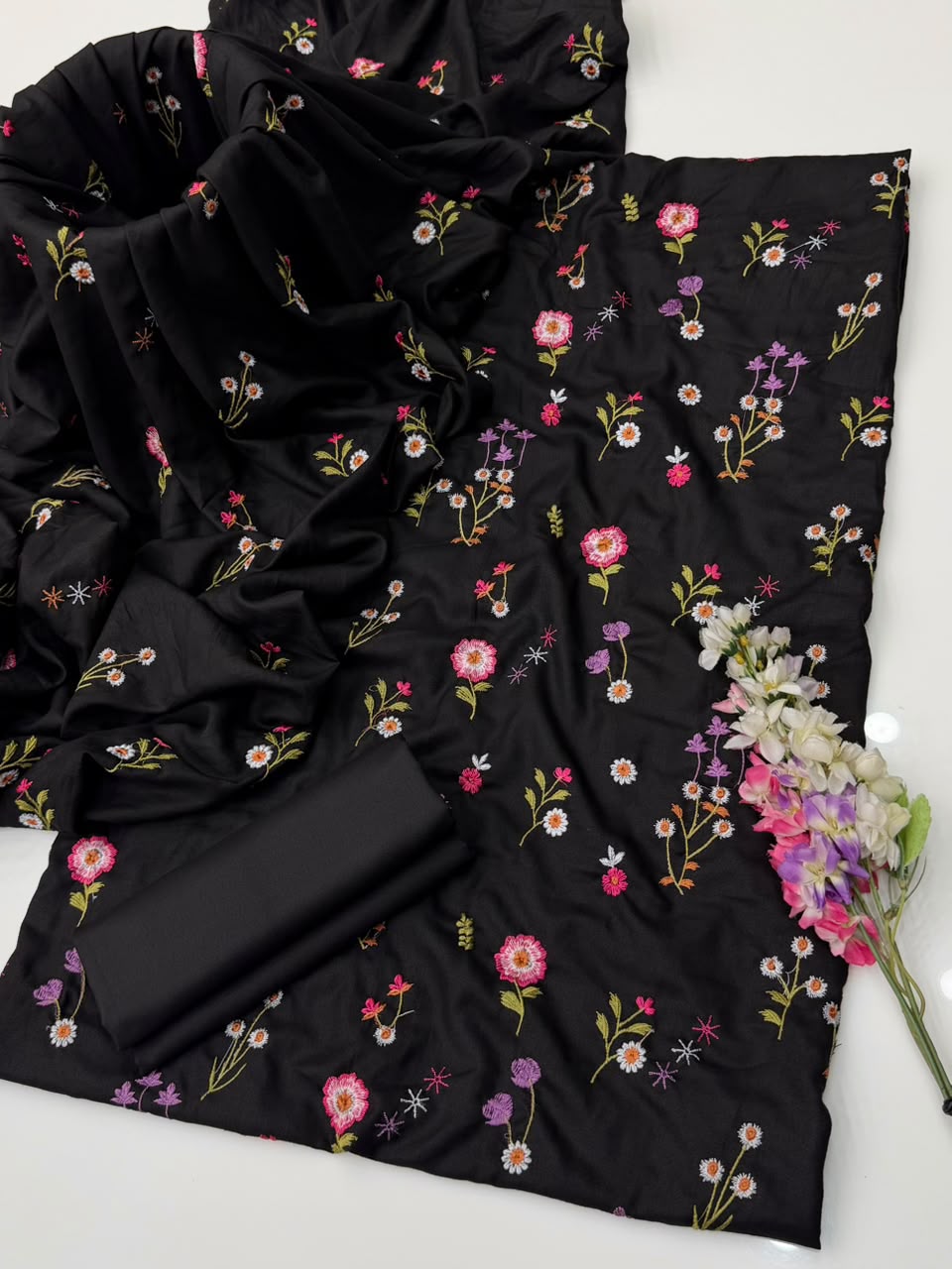 Breeze Multi Embroidered Dhanak 3 Piece Unstitched Suit with Embroidered Shawl