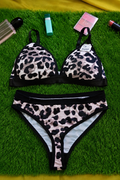 Stretchable Plunge Bra & Panty Set – Cheetah Print, Flexible & Push-Up Fit