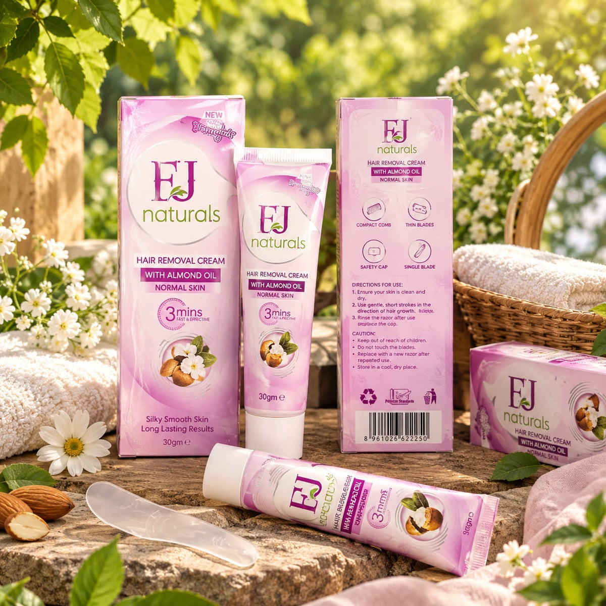 EU Naturals Hair Removal Cream with Almond Oil – Gentle Hair Remover for Normal Skin 30g