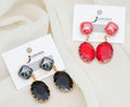 Elegant Crystal Drop Earrings – Red & Black | Premium Fashion Earrings