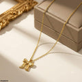Stainless Steel Elegant Gold Bow Pendant Necklace for Women