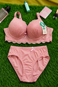 Fancy Lace Push-Up Bra & Panty Set – Soft Net, Light Padded & Stretchable