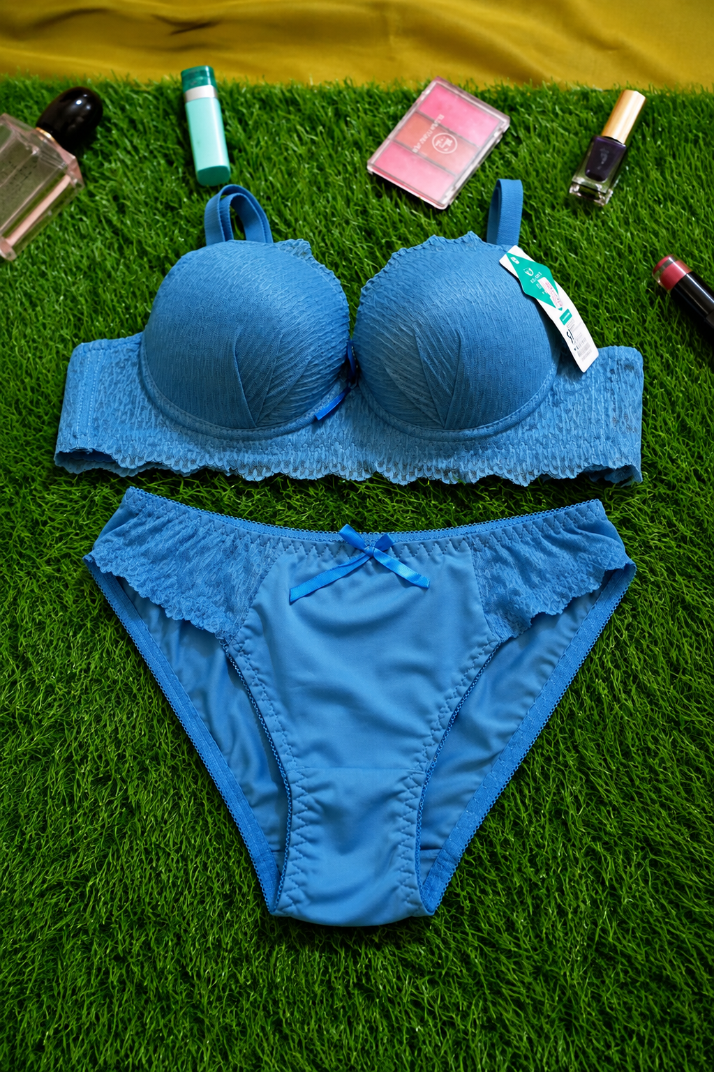 Fancy Lace Push-Up Bra & Panty Set – Soft Net, Light Padded & Stretchable