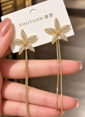 Flower Curb Drop Earrings – Elegant Gold-Plated Statement Earrings