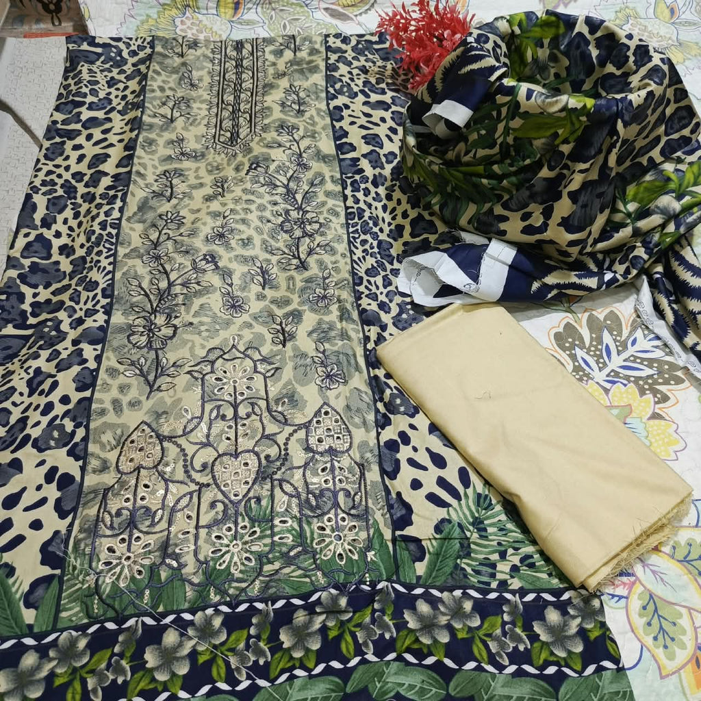 HM Premium Linen Sequence Embroidered 3 Piece Unstitched Suit