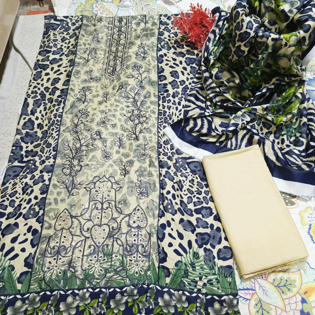 HM Premium Linen Sequence Embroidered 3 Piece Unstitched Suit