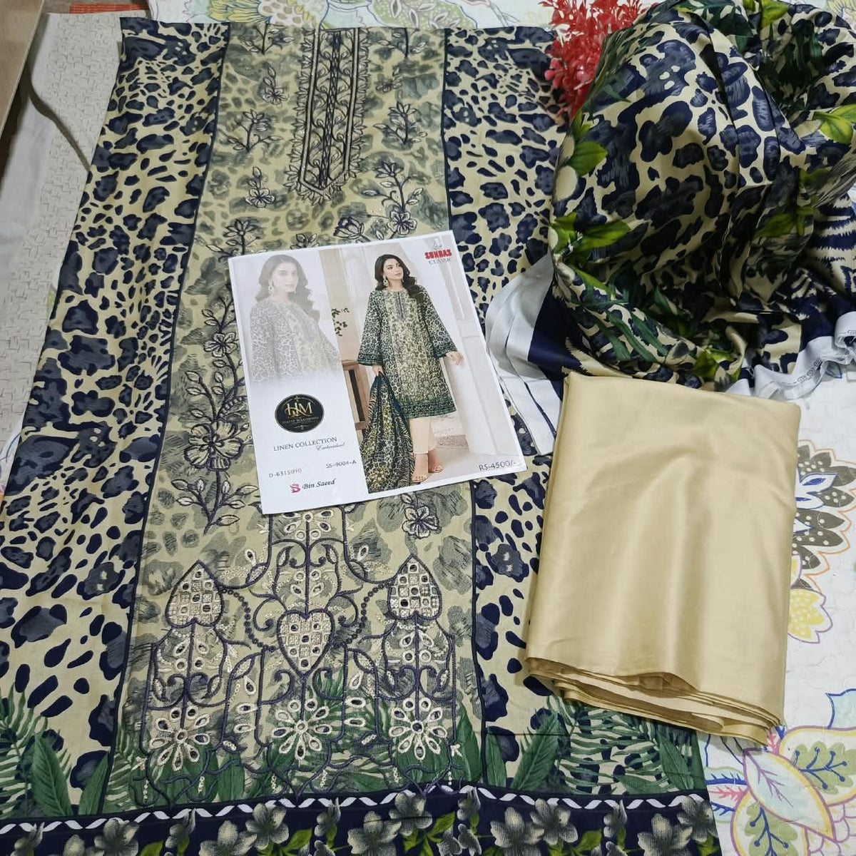 HM Premium Linen Sequence Embroidered 3 Piece Unstitched Suit