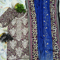HM Premium Linen Sequence Embroidered 3 Piece Unstitched Suit - Blue & Shocking Pink
