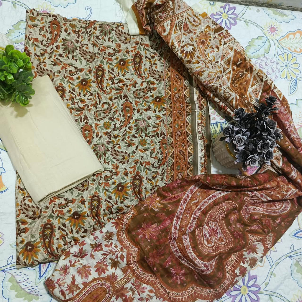 J. Premium Viscose Printed 3 Piece Unstitched Suit