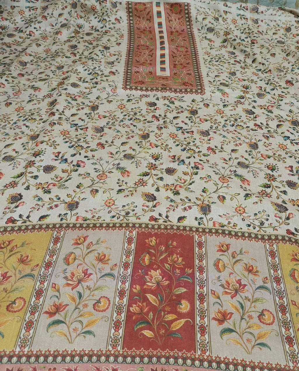 Pashmina 3 PC Unstitched Kalamkari Printed Suit with Shawl