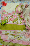 Printed Korean Silk Two Tone Multicolour Floral 3 Pc Suit