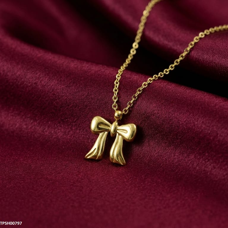 Stainless Steel Elegant Gold Bow Pendant Necklace for Women