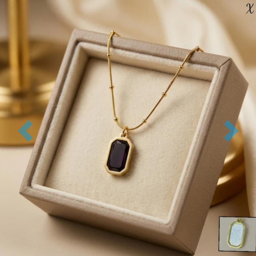 Stainless Steel Rectangle Black Pendant Necklace