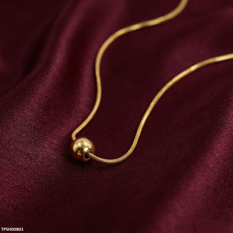Stainless Steel Round Ball Pendant Necklace with Gold Plated Chain