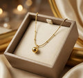 Stainless Steel Round Ball Pendant Necklace with Gold Plated Chain for Women