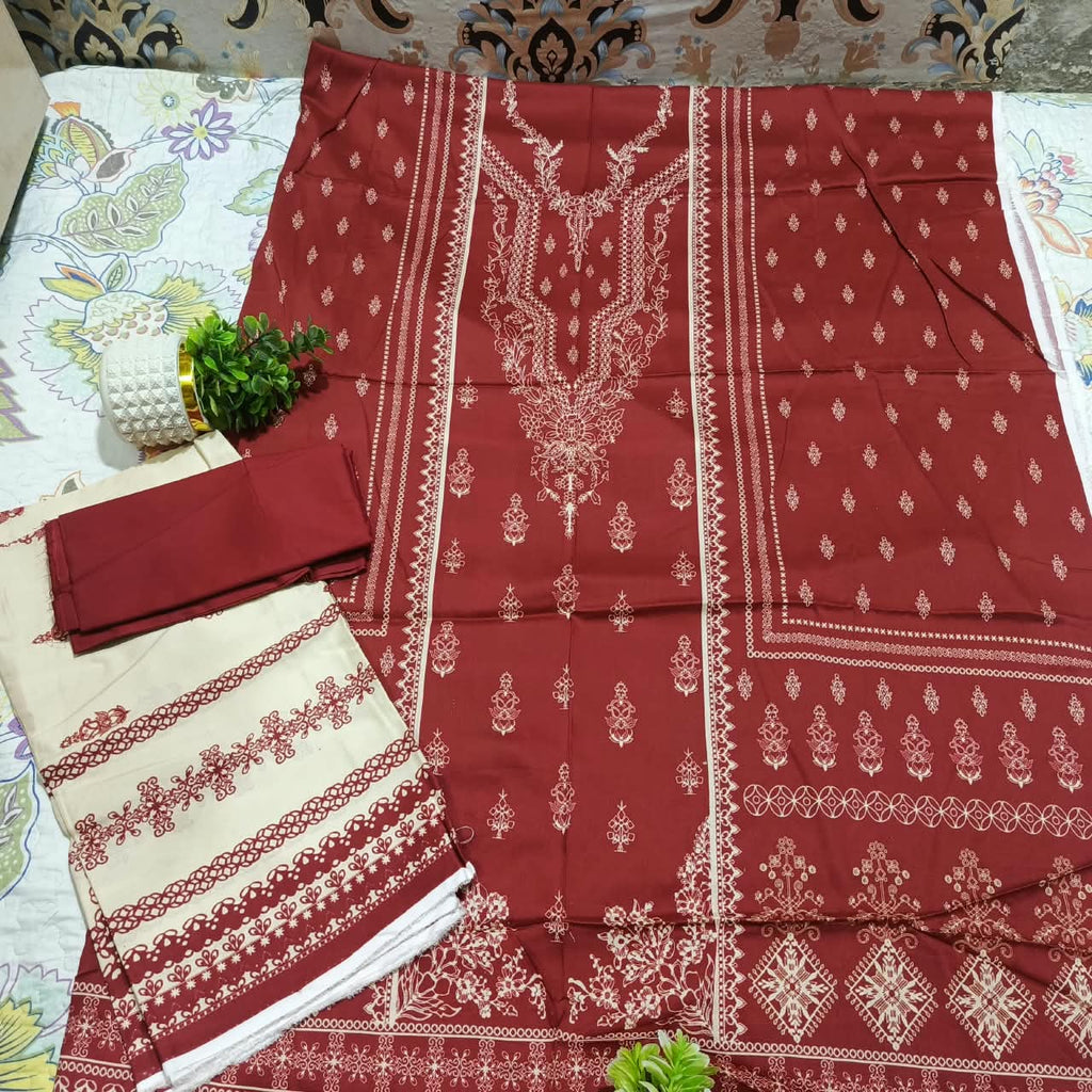 Bin Yousaf Majestic Premium Leather Linen Printed 3 Piece Unstitched Suit