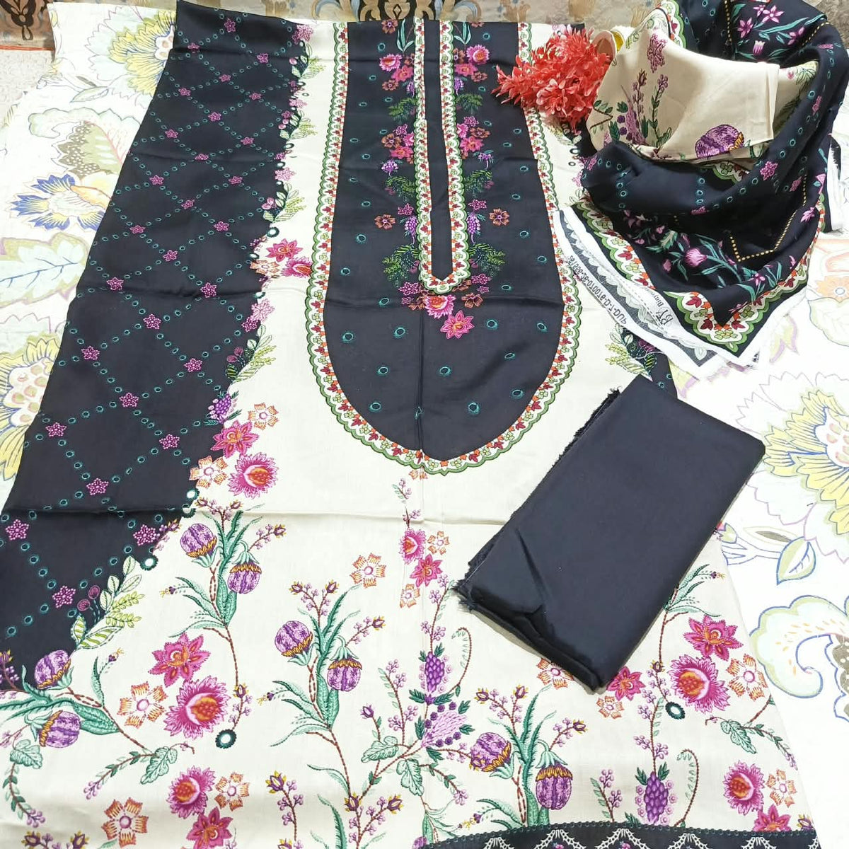 Bin Yousaf Premium Leather Linen/Viscose Printed 3 Piece Unstitched Suit