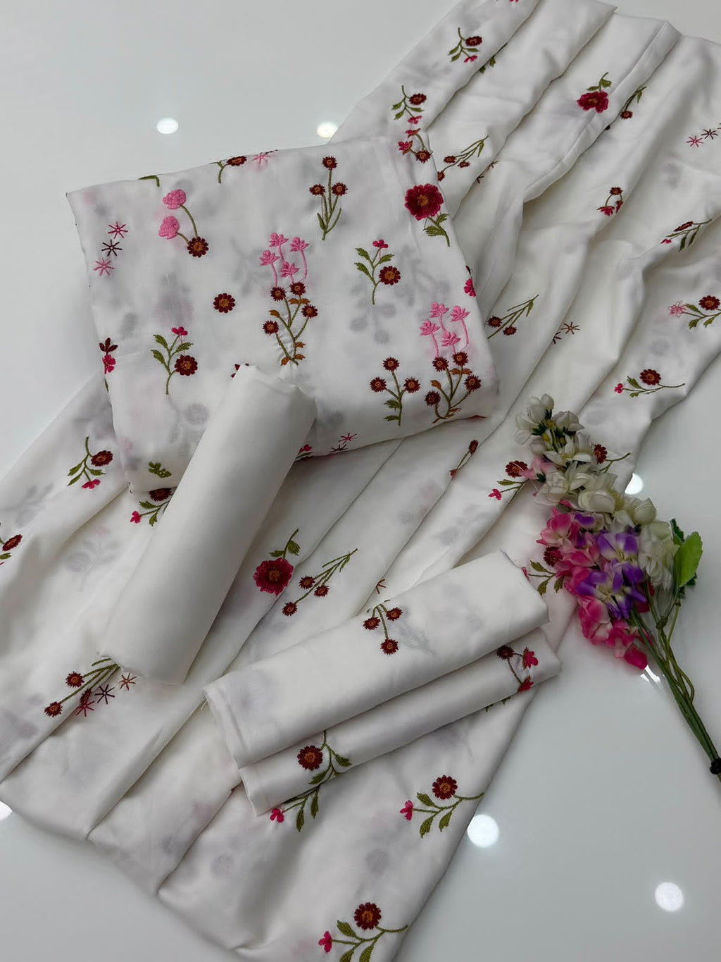 Breeze Embroidered Dhanak 3 Pc Unstitched Suit with Embroidered Shawl