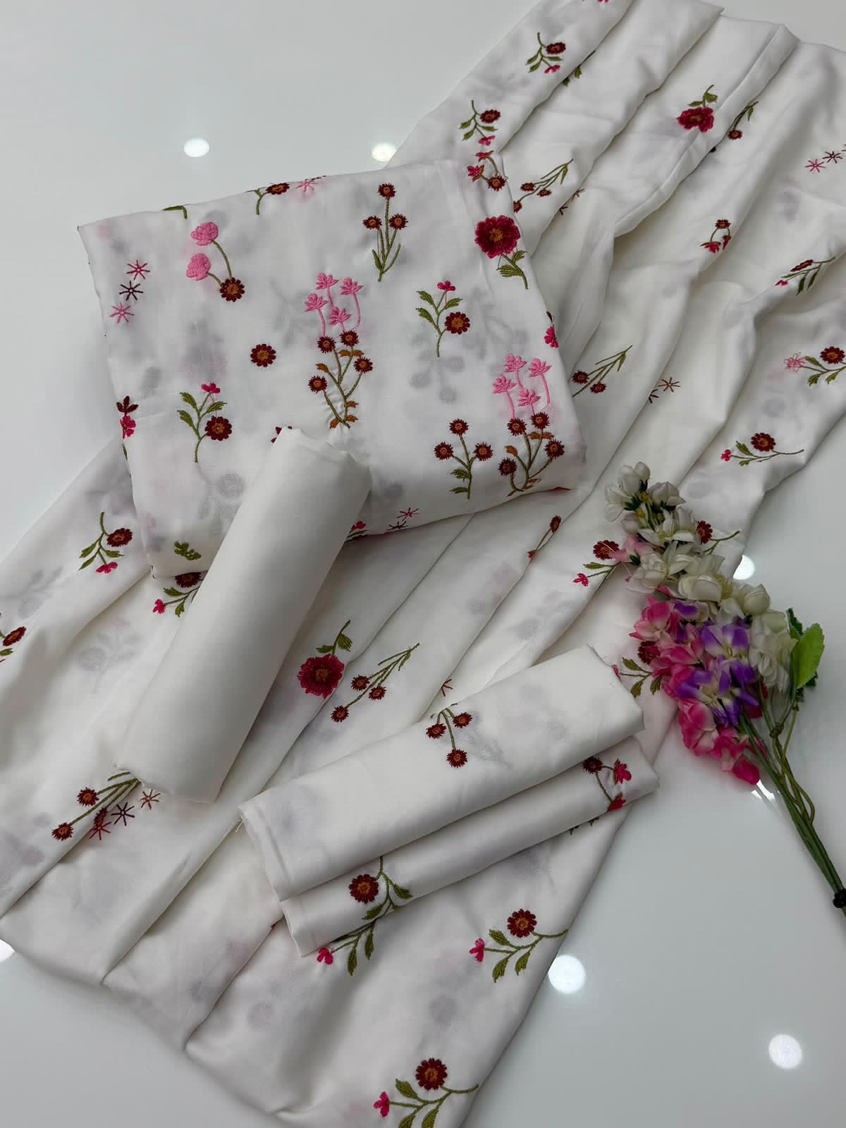 Breeze Embroidered Dhanak 3 Pc Unstitched Suit with Embroidered Shawl