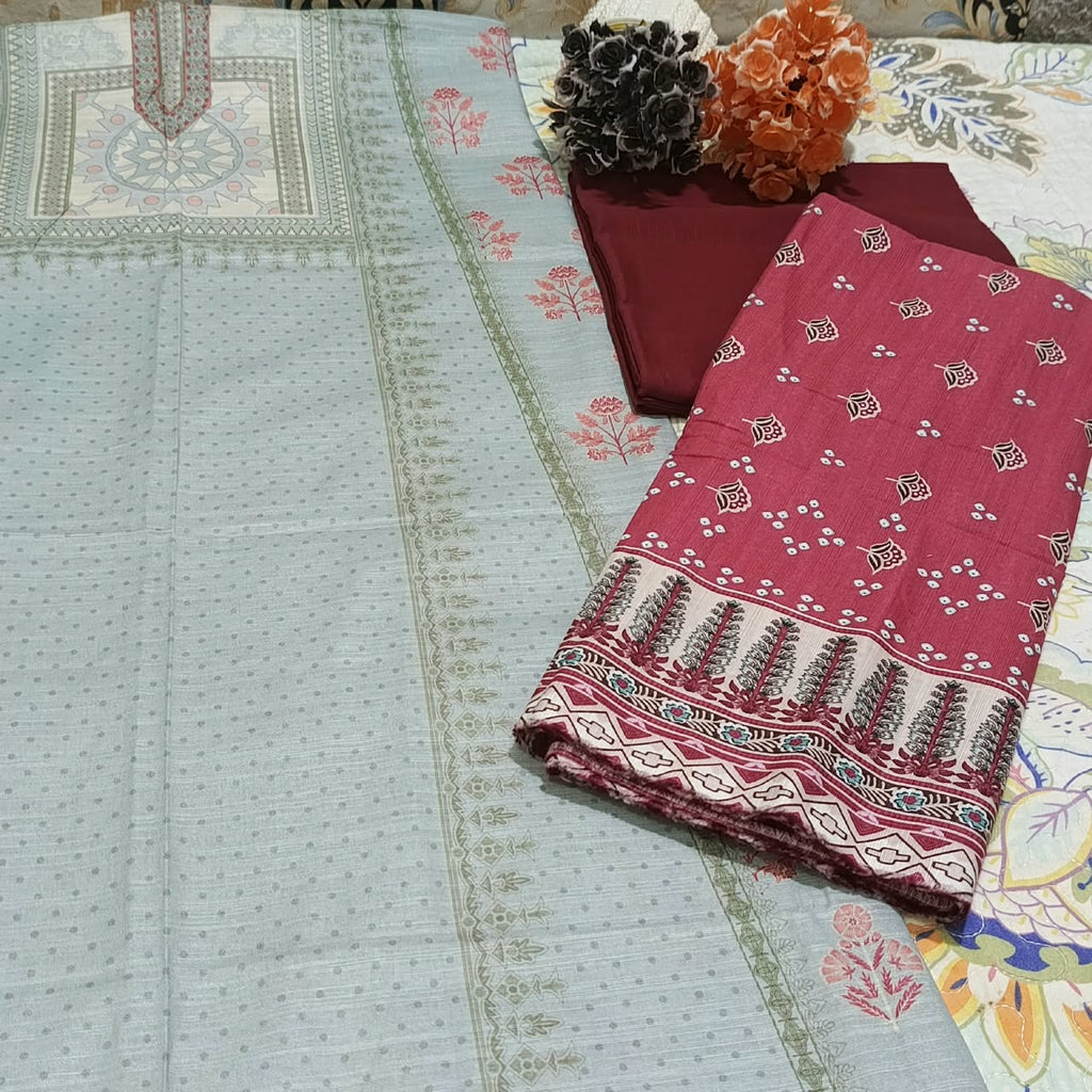 Alkaram Premium Silver Khadar 3-Piece Unstitched Suit
