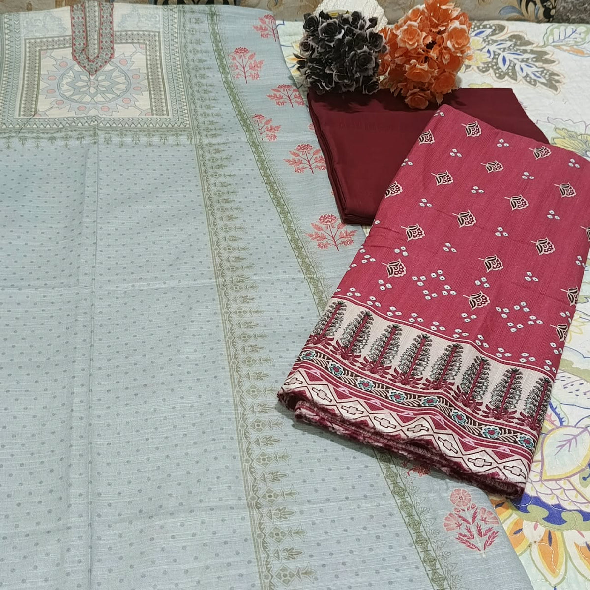 Alkaram Premium Silver Khadar 3-Piece Unstitched Suit