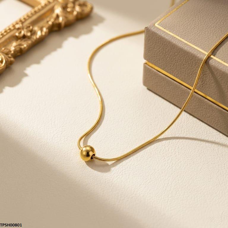 Stainless Steel Round Ball Pendant Necklace with Gold Plated Chain