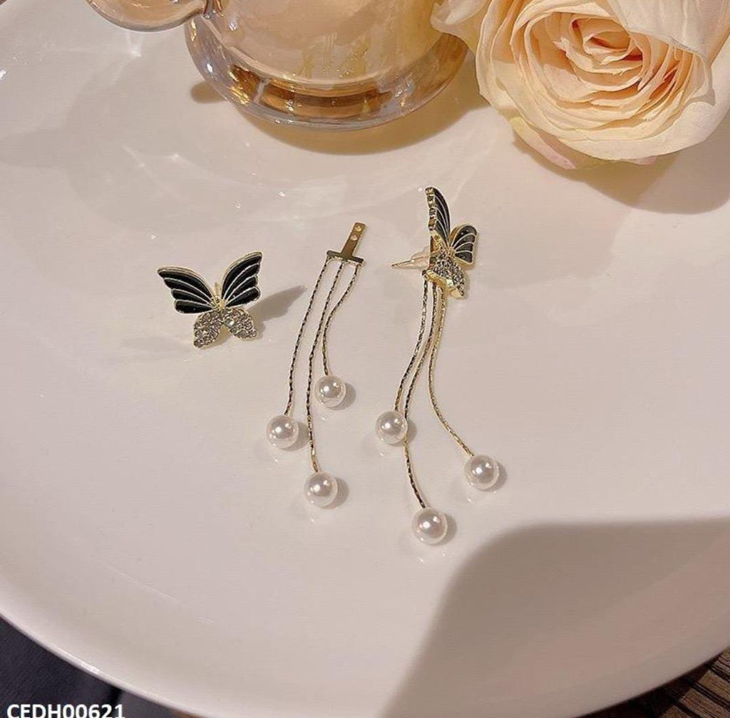 Butterfly Pearl Drop Tassel Earrings