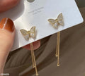 Butterfly Drop Earrings – Elegant Gold-Tone Crystal Chain Earrings