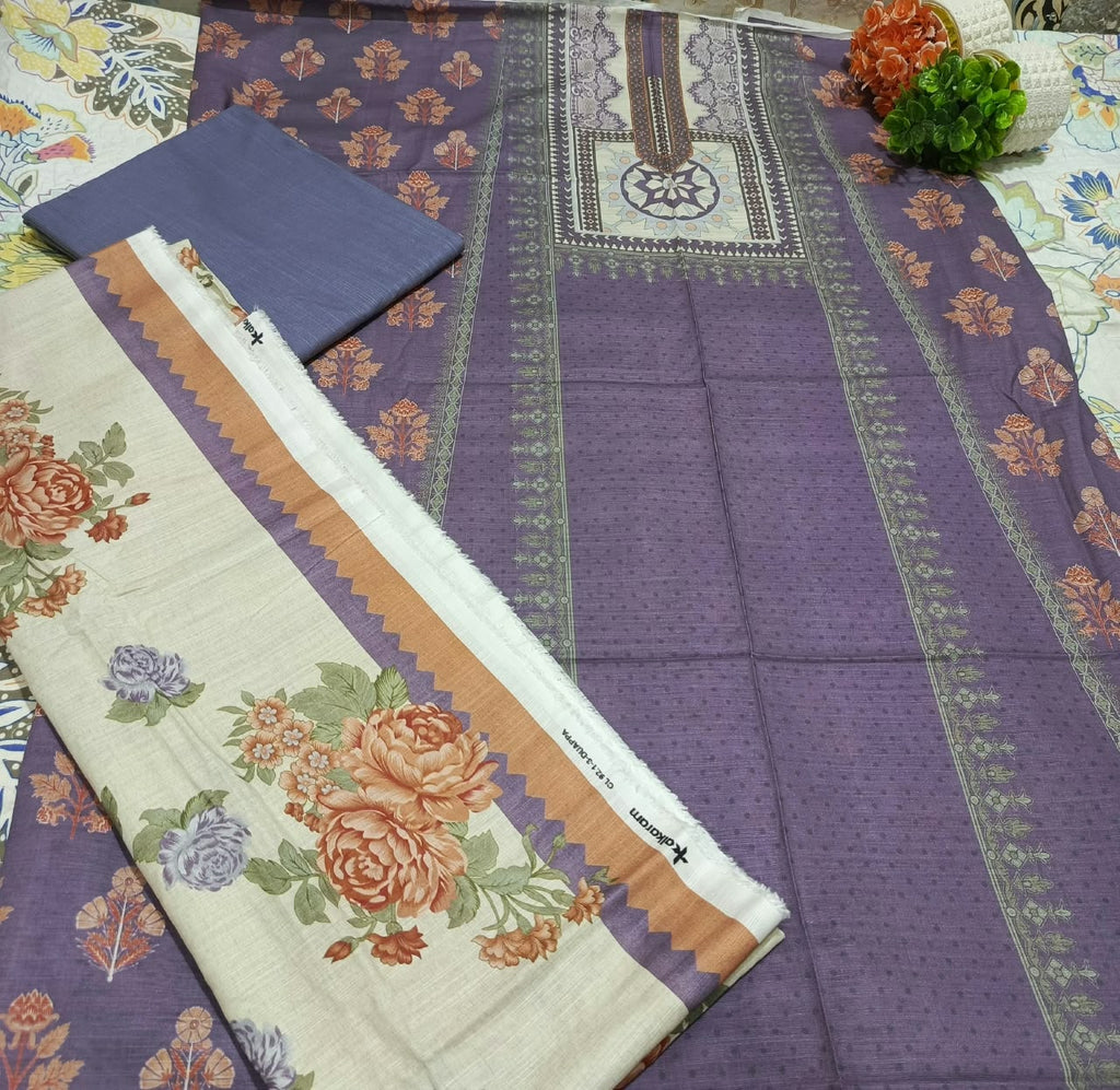 Alkaram Premium Silver Khadar 3 Piece Suit