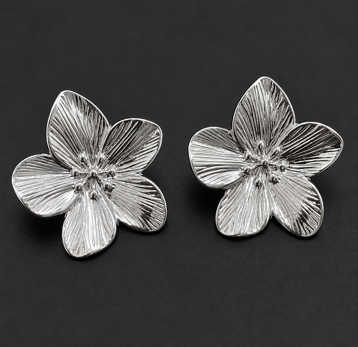 Silver Flower Stud Earrings for Women
