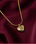Stainless Steel Gold Heart Pendant Necklace with Crystal