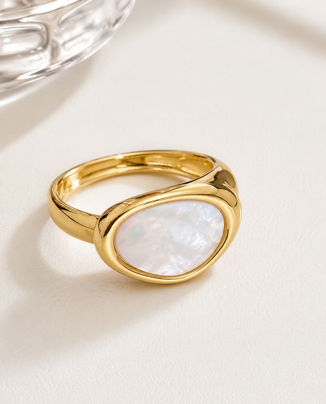 Gold Oval Pearl Ring for Women