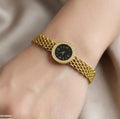 Gold Stainless Steel Watch-Style Bracelet for Women – Elegant Black Dial Design