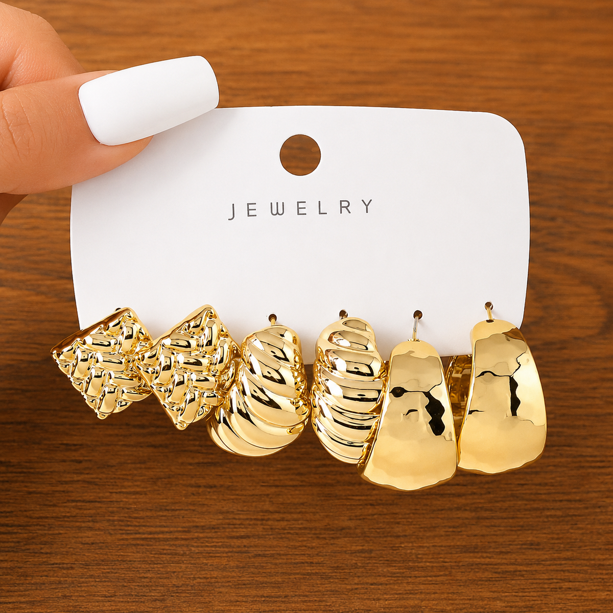 Premium Gold Stainless Steel Earrings Set – 3 Pairs